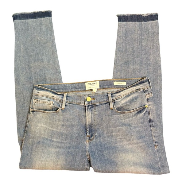 FRAME Le Garcon Mid Rise Relaxed Straight Leg Released Raw Hem Blue Jean Size 31 - Picture 3 of 13